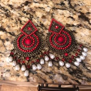 Red chandelier earrings
